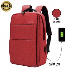 Mochila de Notebook Linho Slim com Saída USB Premium VE21873 - Vermelha